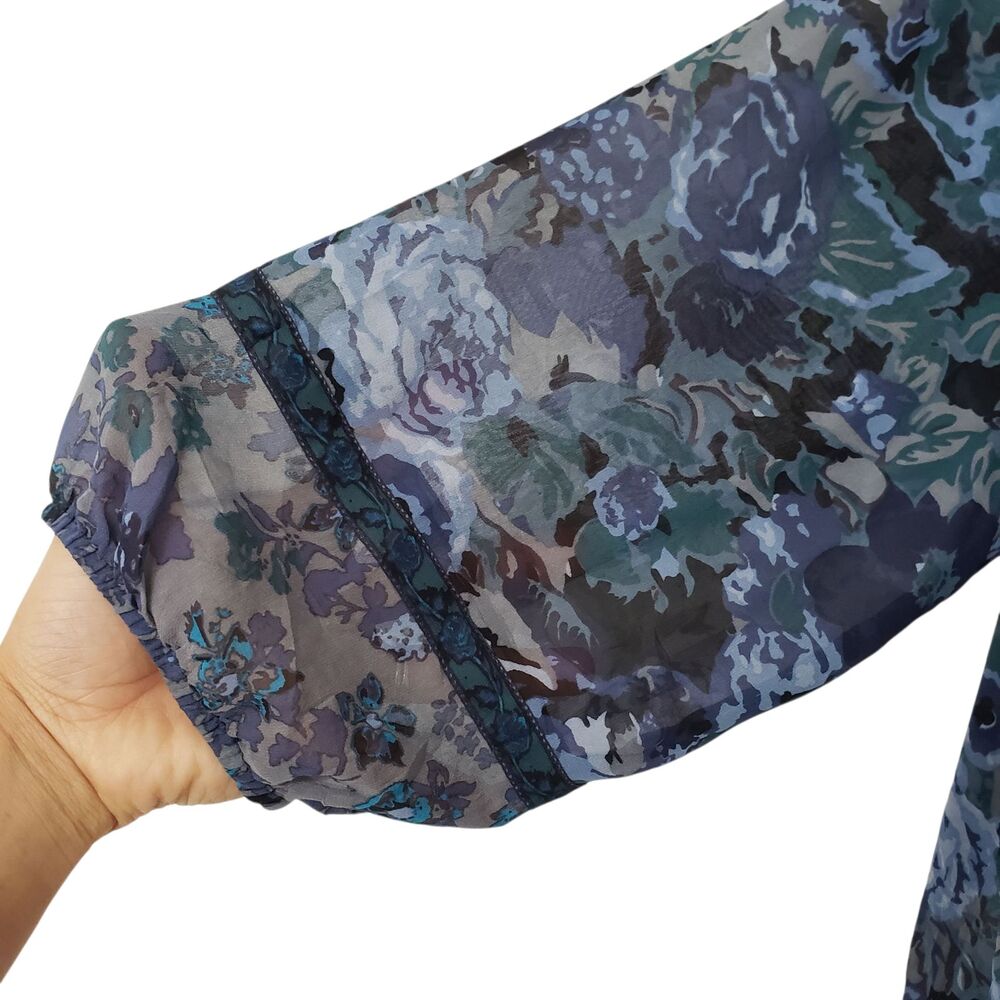 Joie Anthropologie Silk Top Womens M Floral Georgette Sheer V-Neck 3/4 Sleeve - Picture 5 of 10